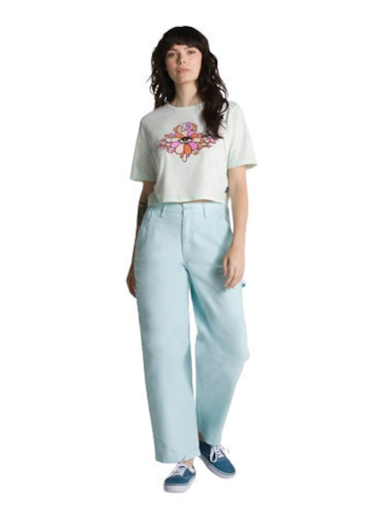Psychedelic Eye Γυναικείο Καλοκαιρινό Crop Top Βαμβακερό Κοντομάνικο Πράσινο
