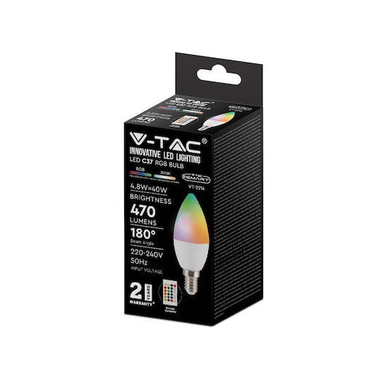 V-TAC Bec Smart LED 4.8W pentru Dulie E14 RGB 470lm Reglabil în intensitate