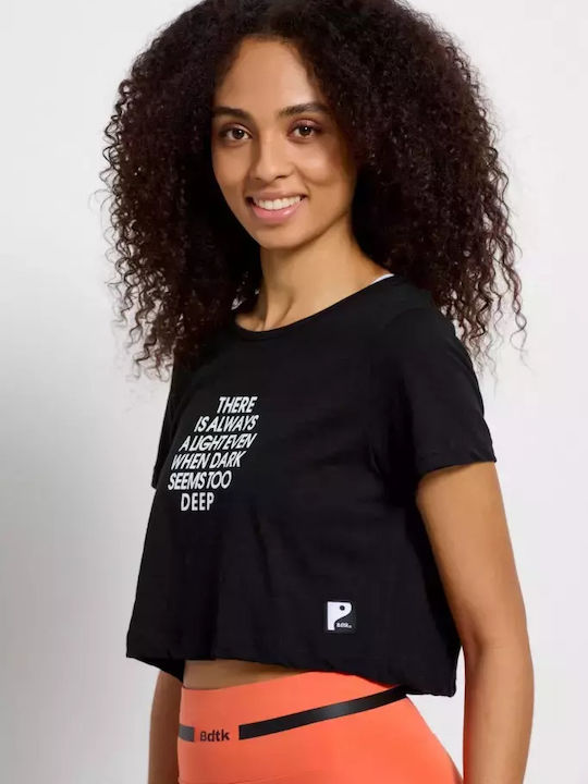 Women's Athletic Crop Top Short Sleeve Black