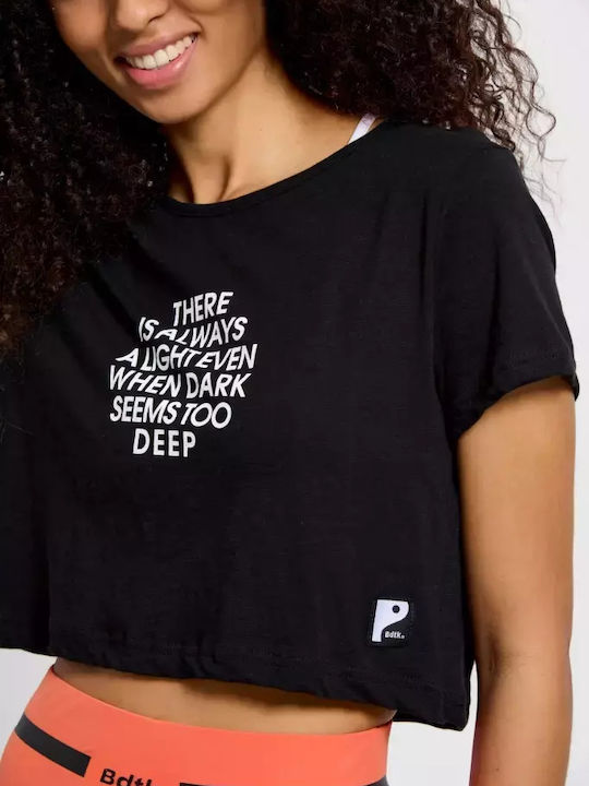 Women's Athletic Crop Top Short Sleeve Black