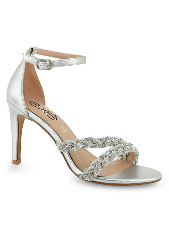 Exe Women's Sandals with Strass & Ankle Strap Silver