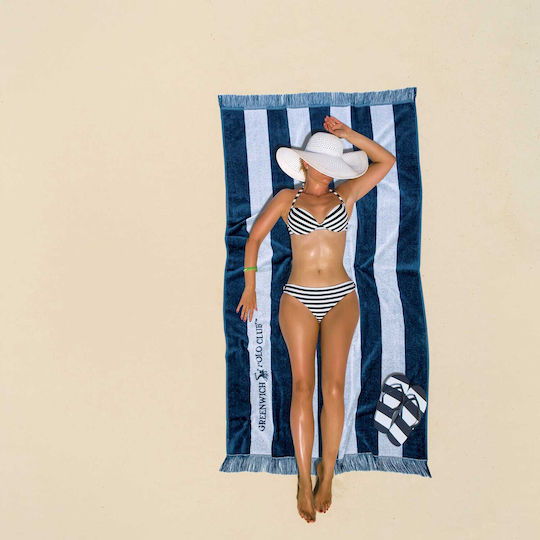 Greenwich Polo Club Beach Towel Cotton Blue with Fringes 170x90cm.