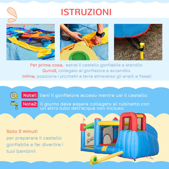 Outsunny Inflatable Bouncy Castle Castle with Trampoline & Slide for 3+ Age