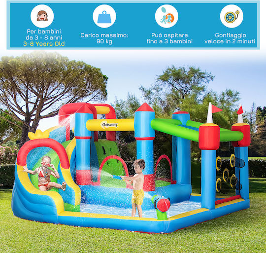 Outsunny Inflatable Bouncy Castle Castle with Trampoline & Slide for 3+ Age