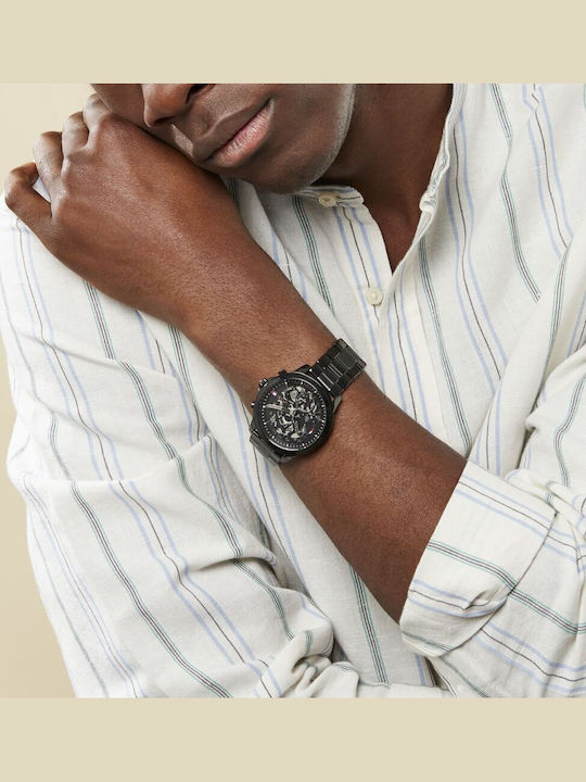 Tommy Hilfiger Henry Men's Watch 44mm Chronograph Battery with Black Metal Bracelet