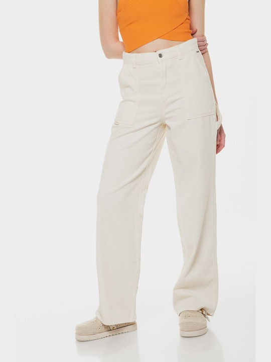 Tom Tailor Women's Cotton Cargo Trousers in Regular Fit Beige