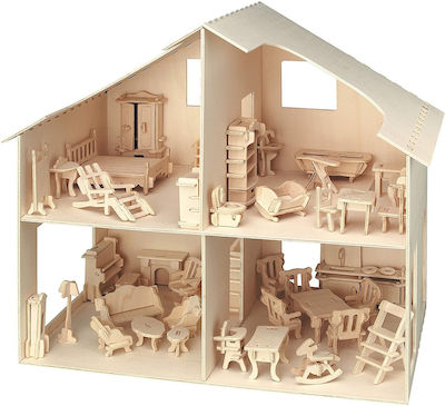 Pebaro Παιχνίδι Κατασκευών Ξύλινo Dollhouse with Furniture για Παιδιά 6+ Ετών