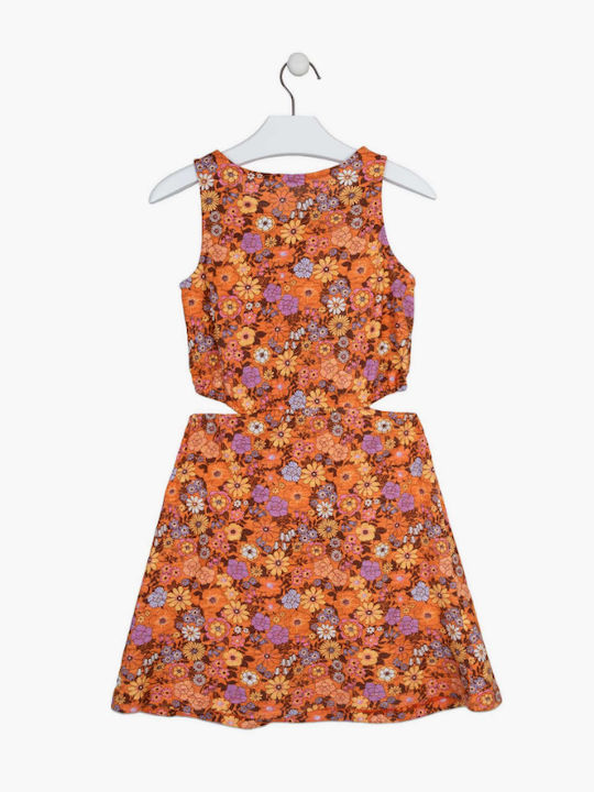 Losan Mädchen Kleid Blumen Ärmellos Orange