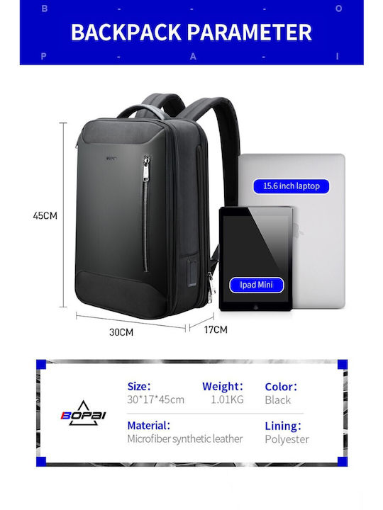 Bopai Waterproof Backpack Laptop Bag for 15.6" with USB Port in Black Color 61-19011