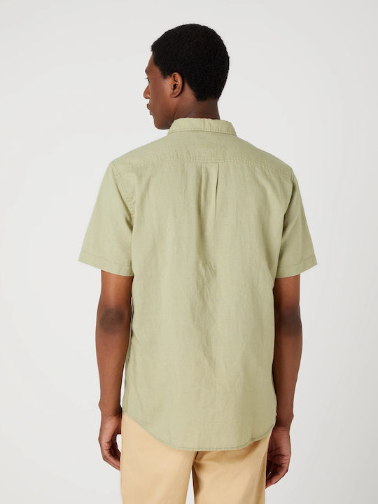 Wrangler Men's Shirt Short Sleeve Linen Olive