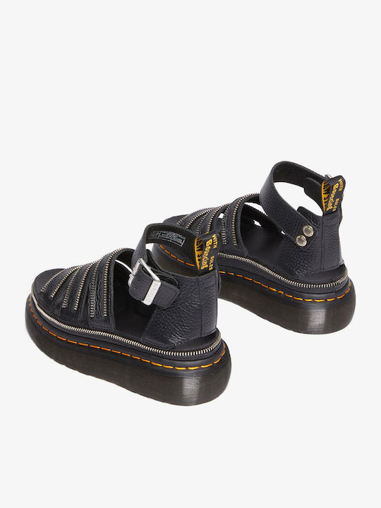 Clarissa II Quad Leather Women's Flat Sandals with Strap Flatforms in Black Color