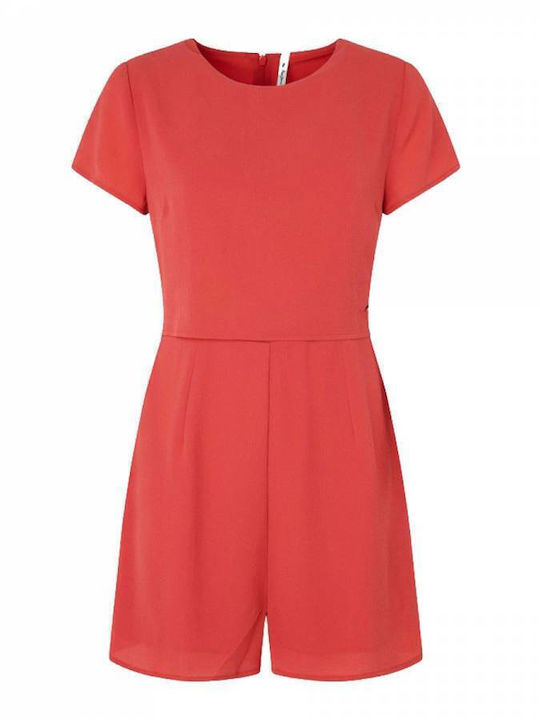 Pernella Women's Denim Short Sleeve One-piece Shorts Red