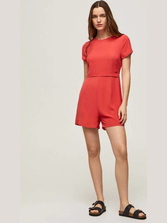 Pernella Women's Denim Short Sleeve One-piece Shorts Red