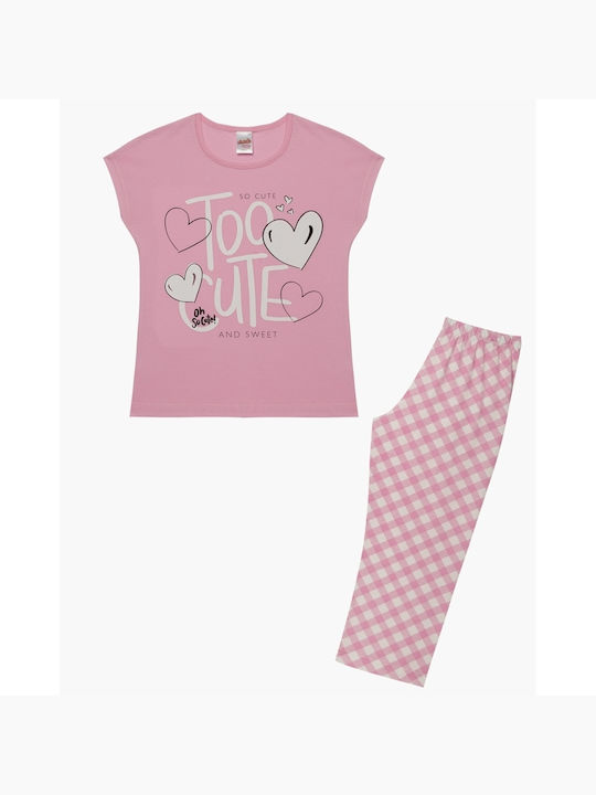 Minerva Set Top & Bottom Kids Summer Cotton Pyjamas Pink