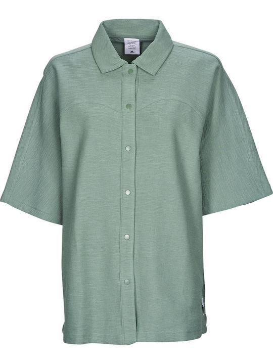 Lounge Terry Loop Kurzärmelig Damen Hemd Silver Green Monochrom