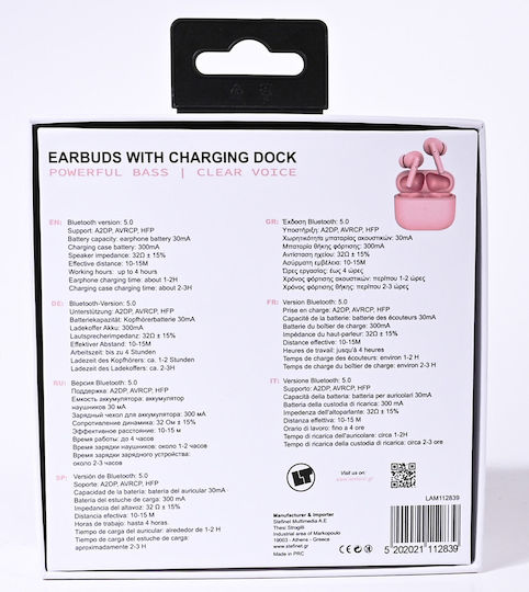 Lamtech LAM112839 In ear Bluetooth хендсфри Слушалки с Кутийка за Зареждане Розов