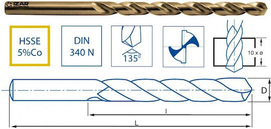 Izar Drill HSS with Cylindrical Shank for Metal 11x195mm