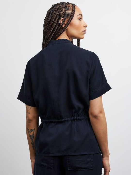 ICHI Women's Monochrome Short Sleeve Shirt Black