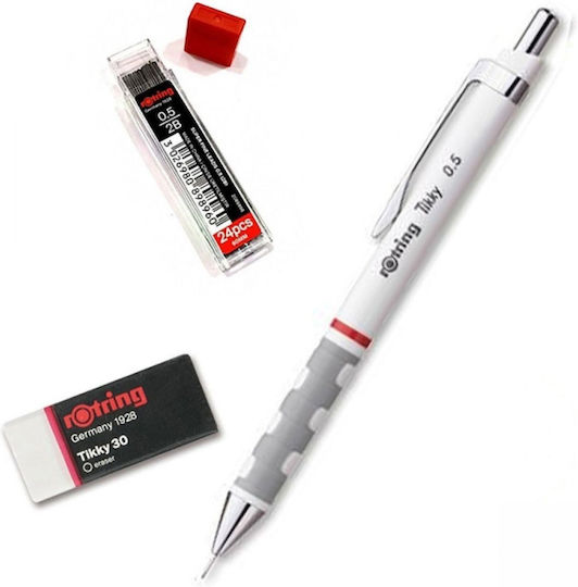 Rotring Tikky Μηχανικό Μολύβι Σχεδίου Μεταλλικό 0.5mm με Γόμα 1τμχ Λευκό