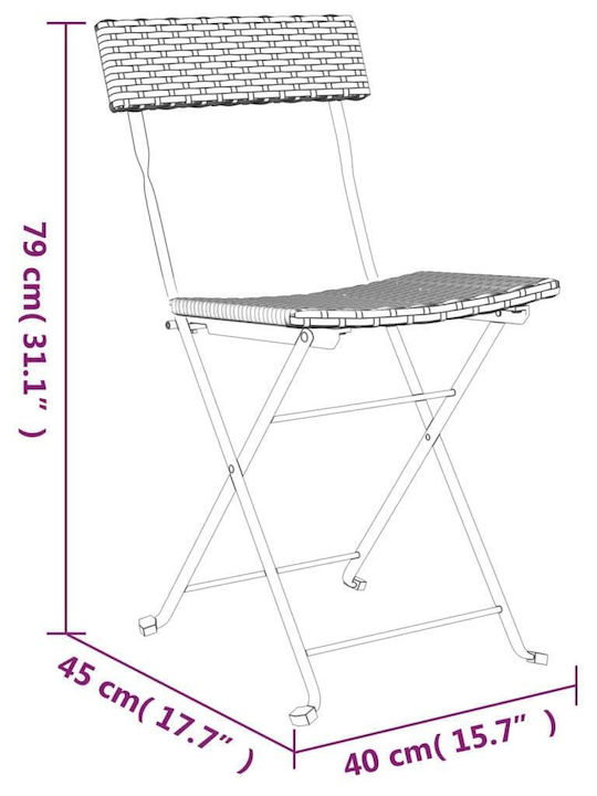 Outdoor Chair Rattan Grey 2pcs 40x45x79cm