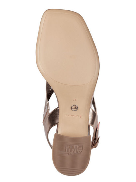 Leder Damen Sandalen mit Chunky niedrigem Absatz Powder Metal