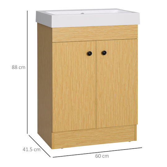 Kleankin Waschtisch mit Waschbecken L60xB41.5xH88cm Beige