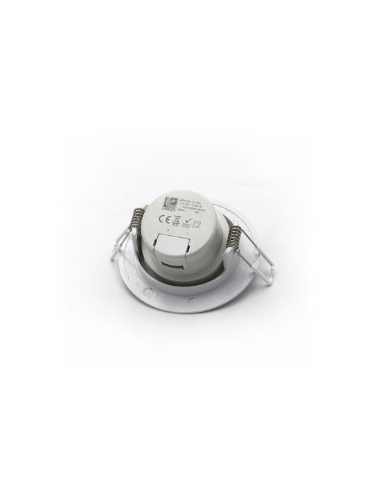 Adeleq Round Plastic Recessed Spot with Integrated LED and Warm White Light 5W White 9x9cm. 1pcs