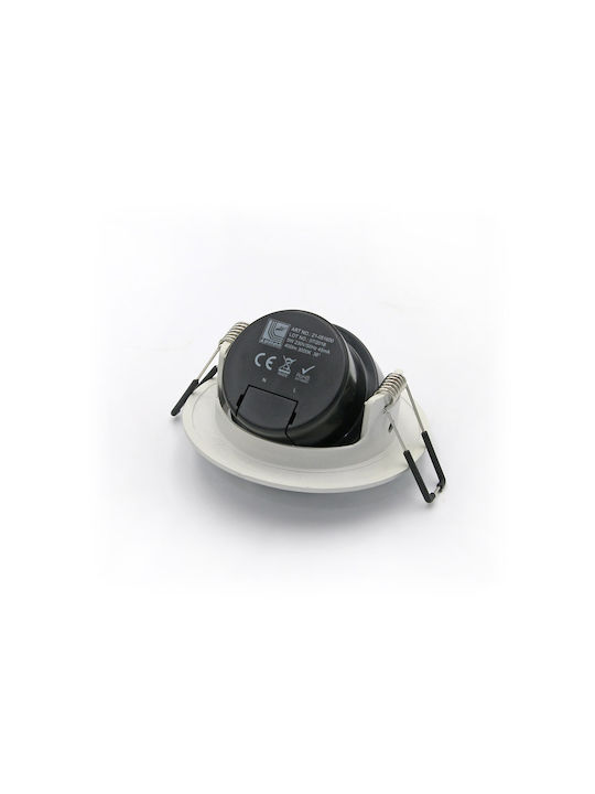 Adeleq Rund Kunststoff Einbau Spot mit integriertem LED und Warmweißes Licht 5W verstellbar Silber 9x9cm. 1Stück