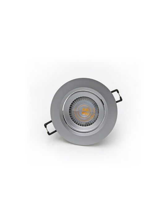 Adeleq Rund Kunststoff Einbau Spot mit integriertem LED und Warmweißes Licht 5W verstellbar Silber 9x9cm. 1Stück