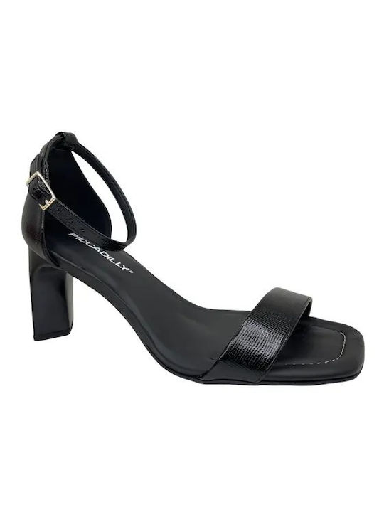 Piccadilly Leather Women's Sandals Anatomic with Thin High Heel In Black Colour