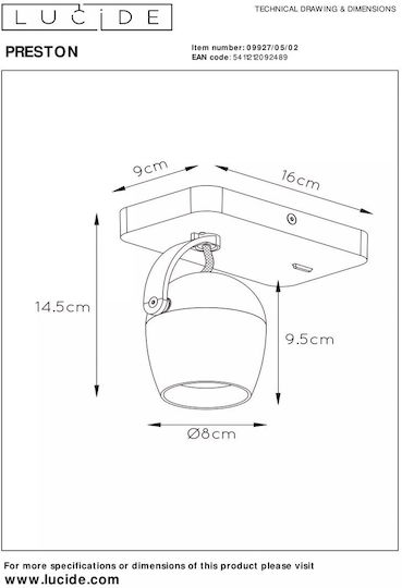 Lucide Lightning Preston Μονό Σποτ με Ντουί GU10 σε Χρυσό Χρώμα