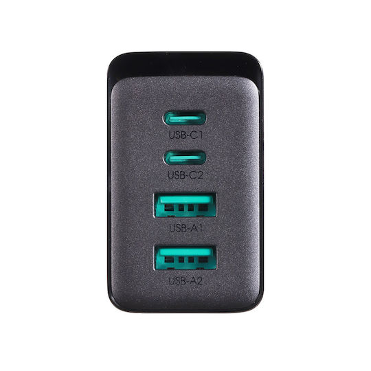 Joyroom Charger GaN with 2 USB-A Ports and 2 USB-C Ports and Cable USB-C - USB-C 67W Power Delivery Blacks (TCG02)