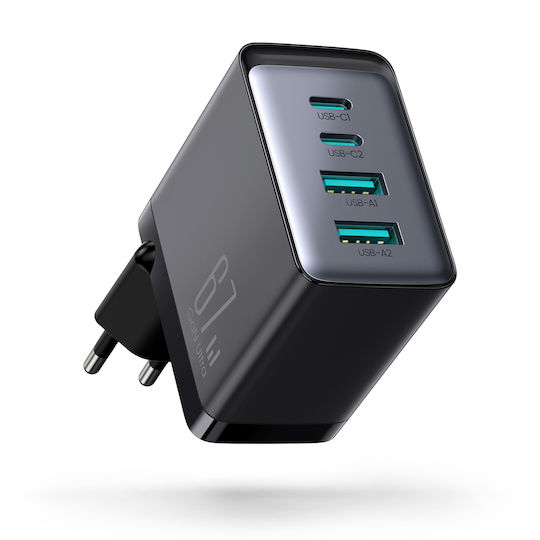 Joyroom Charger GaN with 2 USB-A Ports and 2 USB-C Ports and Cable USB-C - USB-C 67W Power Delivery Blacks (TCG02)