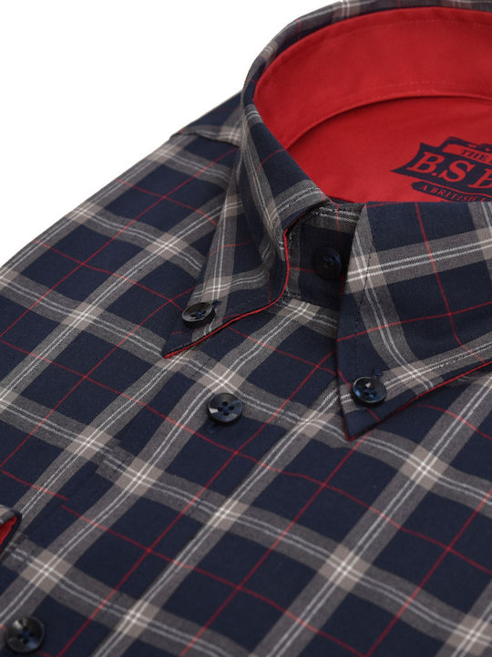 Blue Checkered Comfort Fit Button Down Shirt by B.S Bags - Cotton Button-Down Checkered Shirt for All Day Casual Wear