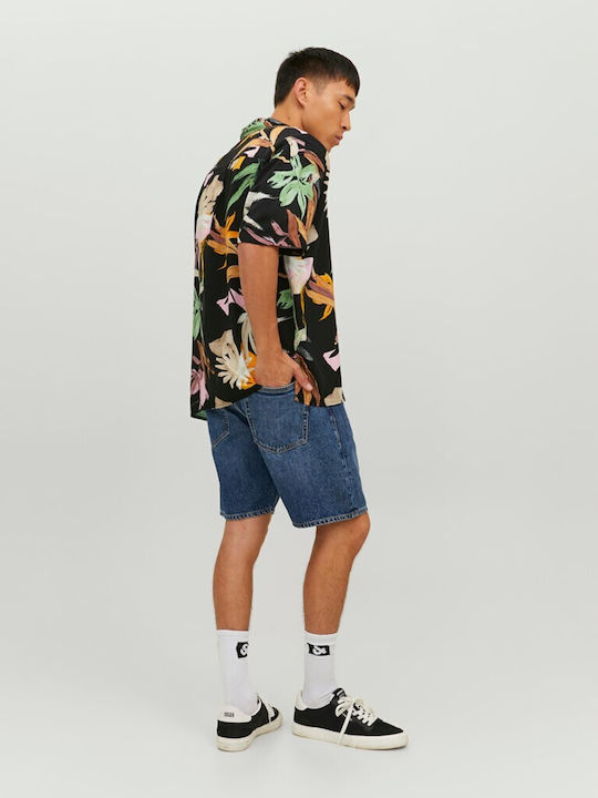 Jack & Jones Cămașă Bărbătească Cu mânecă scurtă Floral Negru