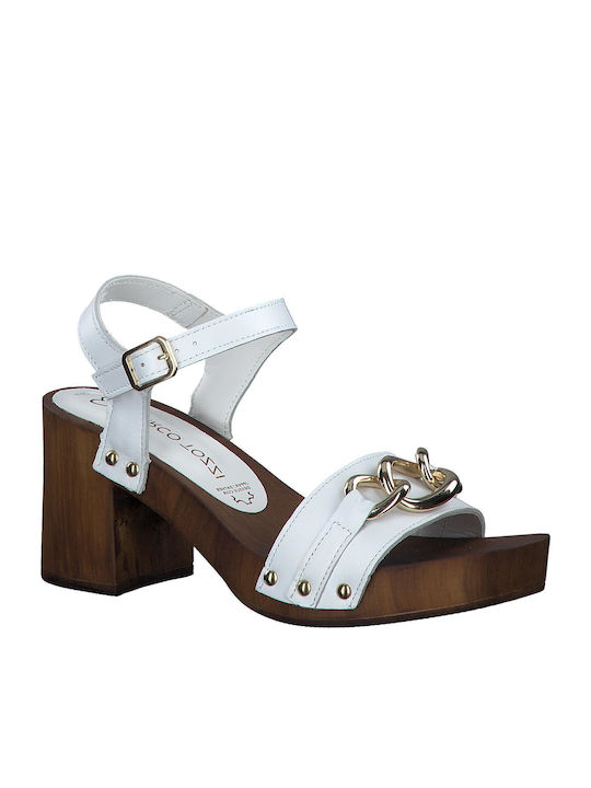 Marco Tozzi Leather Women's Sandals with Chunky High Heel In White Colour 2-28362-20 100