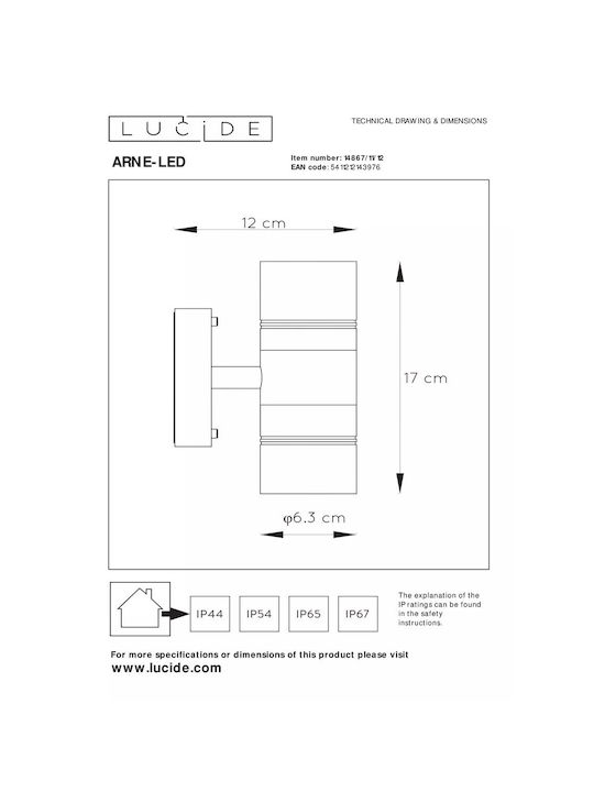 Lucide Lightning Arne Wall-Mounted Outdoor Spot GU10 IP44