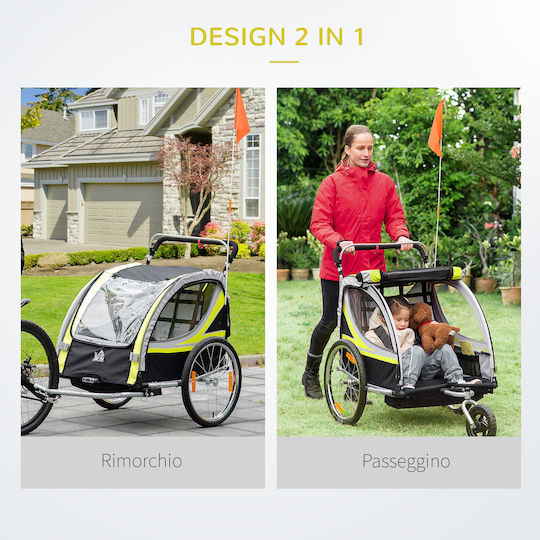 Homcom Kids and Stroller Bicycle Trailer 2 1 Brake Belt 5-Point Flag 142 X 75 X 101 Cm Yellow