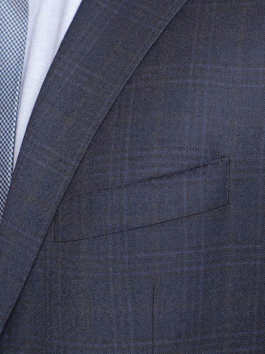 Semi-Canvas Checkered Suit Jacket modern fit Vardas Blue Check