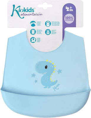 Kiokids Dinosaur Waterproof Bib Silicone with Button & Pocket Light Blue for 4 m+