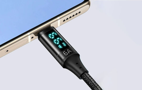 Mcdodo CA-1080 Braided LED USB 2.0 Cable USB-C Male - USB-A 66W Black 1.2m CA-1080