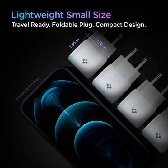 Spigen Φορτιστής με Θύρα USB-C και Καλώδιο Lightning 20W Power Delivery Λευκός (PowerArc PE2C10CL)