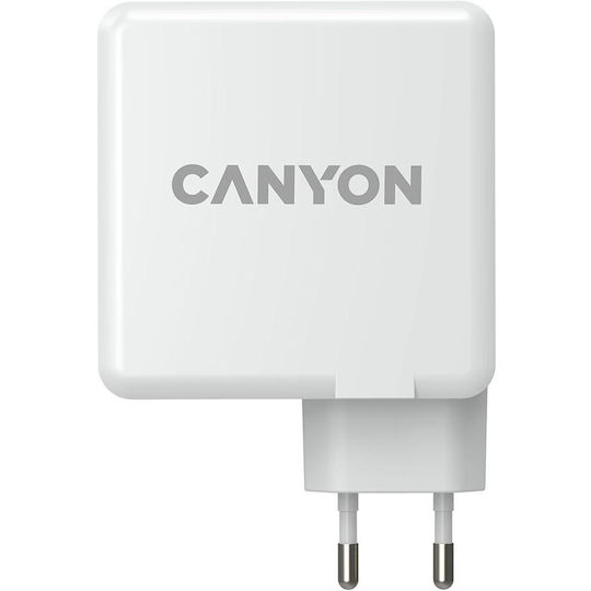 Canyon Зарядно Устройство Без Кабел GaN С 2 USB-A Изходни Порта И 2 USB-C Изходни Порта 100W Power Delivery / Quick Charge 3.0 Бял (H-100 CND-CHA100W01)