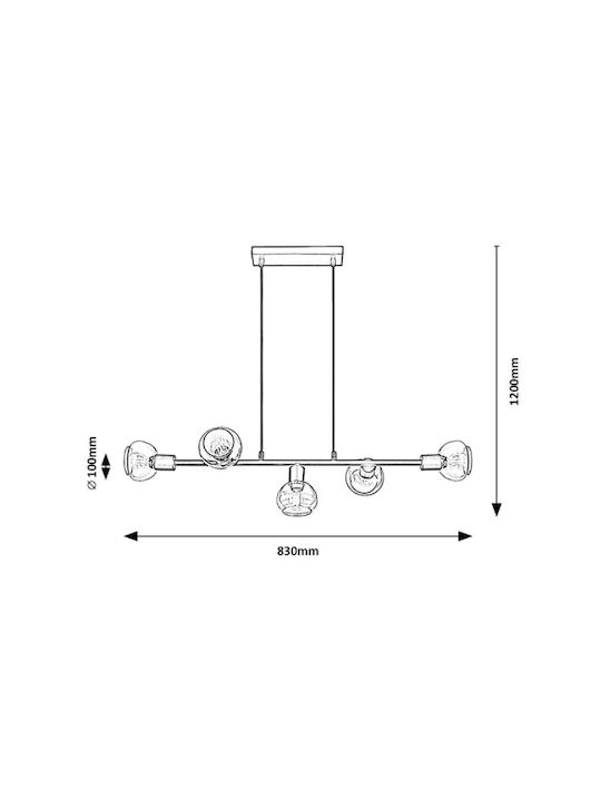 Rabalux Sullivan Suspendat Candelabru Calea ferată pentru 5 Becuri E27 Negru