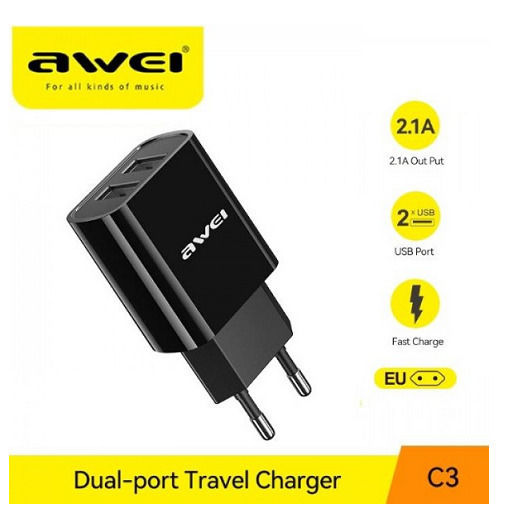 Awei Φορτιστής Χωρίς Καλώδιο με 2 Θύρες USB-A Λευκός (C3)