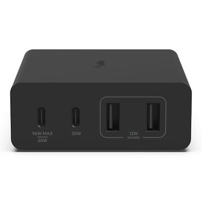 Belkin Ladegerät ohne Kabel GaN mit 2 USB-A Anschlüsse und 2 USB-C Anschlüsse 108W Schwarzs (WCH010VFBK)