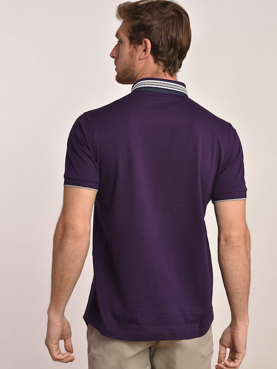 Striped collar polo t-shirt modern fit Don Hering Purple Cotton Small Pattern ALL DAY