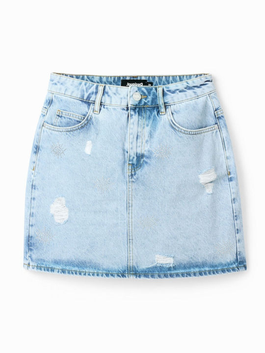 Fal Denim Cu talie înaltă Mini Fustă Albastru