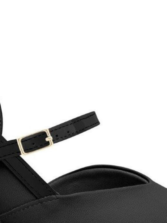 Piccadilly Anatomic Leather Pointed Toe Black Medium Heels with Strap