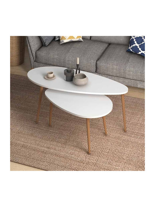 Ovales Zentral Kaffeetisch Elips Holz Weiß 2Stücke M116xL46xH46cm Megapap
